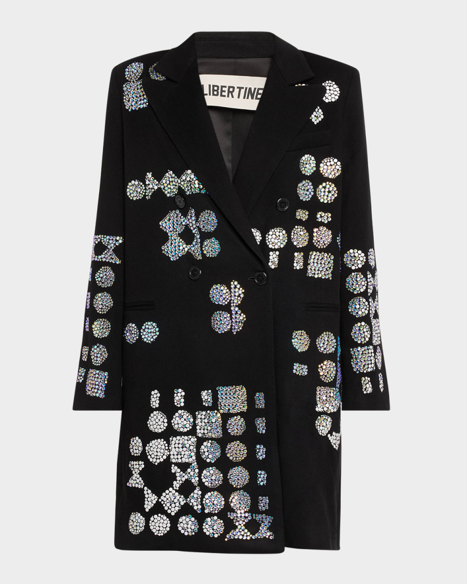 Geometric Embellished Double-Breasted Long Jacket